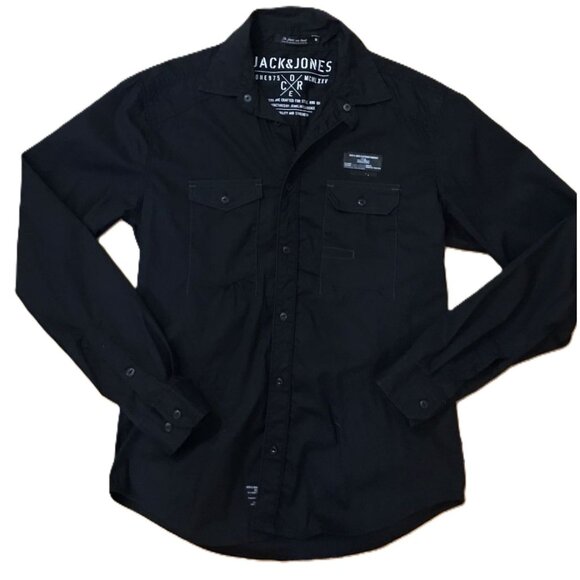 Jack & Jones Rain Shirt L/S Core Black Dress Shirt Men’s M - Picture 10 of 10